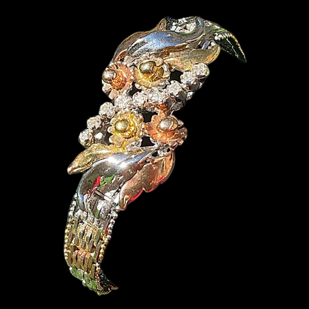 Vintage Milor Italy Three Tone CZ Floral Bracelet